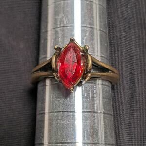 HMS Womens Ring Red Marquise Stone 18K HGE Gold Tone Cocktail Fashion 6.75 READ